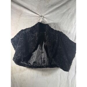 Jessica Howard Petite Black Faux Fur Shrug Bolero Jacket PXL Evening Wrap